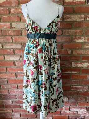 Nicole Miller Aqua, Pink and Brown Floral Midi Dress